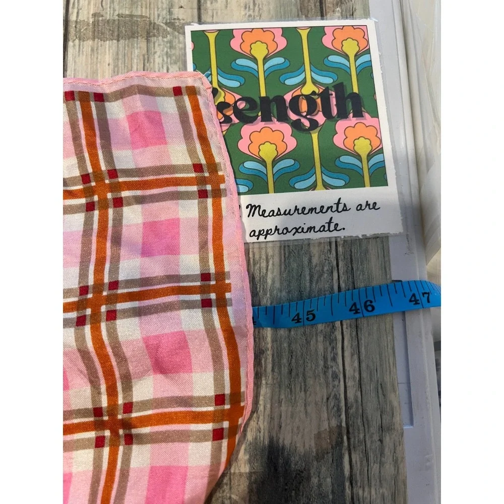 Vintage Glentex 100% Silk Pink Plaid Rectangle Scarf 1960s Mod Twee Checker‎